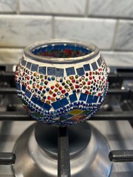 Moraccan Beaded And Cut Glass Multi Color Votive Holder