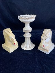 Horse Head Bookends And Candle Stick Holder