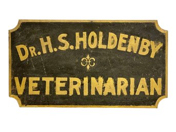 Vintage Wooden Sign With Gold Lettering - Dr. H.S. Holdenby