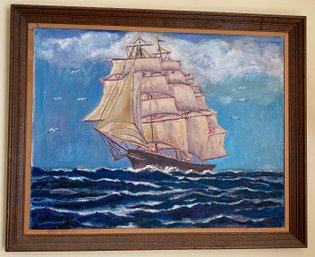 Oil On Board Ship Painting Signed Julio