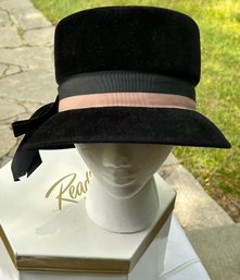 1950-60's Ladies  Peachbloom Velour Dress  Hat Double Gross Grain Ribbon Band Size M Box NOT Original