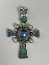 Merav Thailand Sterling Silver Mabe Pearl And Abalone Cross Pendant 19