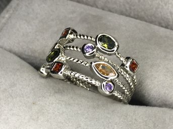 Lovely Brand New 925 / Sterling Silver Multi Gemstone Ring - Amethyst - Topaz - Citrine - Garnet - Peridot