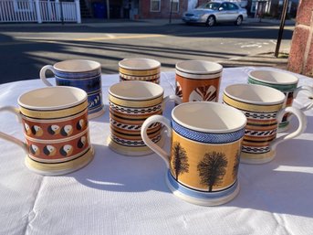 Large Grouping Of 8 Signed Vintage Mochaware Mugs- Fantastic Designs