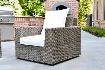 1of 4 Pottery Barn Torrey  Torrey Wicker Square Arm Swivel Outdoor Lounge Chair With White Cushions $1,499