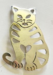 LARGE MEXICAN STERLING SILVER CAT BROOCH