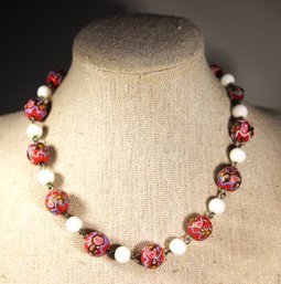 Vintage Venetian Wedding Cake Choker Necklace In Red & White