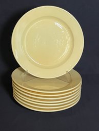 Set Of 8 Gaeteano Pottery Butter Yellow Charger Plates - 13.5' Diameter - Made In USA