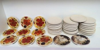 Lot Of Ceramic Coasters, Floral & Plain White