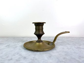 French - Heavy Brass Candlestick Holder With Nice Detailed Edge