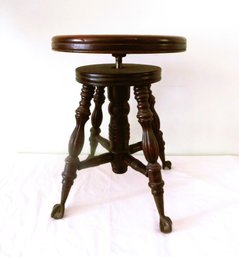 Antique Piano Stool With Glass Ball Claw Feet