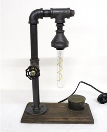 A Wild Steam Punk Black Iron & Brass Water Pipe Light Fixture With Brass Crescent Meter 'box'