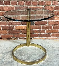 Vintage 20th C. Brass & Glass Cantilevered Pace Style Side Table #2