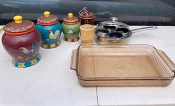 Kitchen Lot Chicken Canisters Poached Egg Pan Anchor Hocking Casserole Dish And More