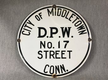 Cool Man Cave Item - Antique CITY OF MIDDLETOWN - Department Of Public Works - Round Enamel Sign 1910 -1930