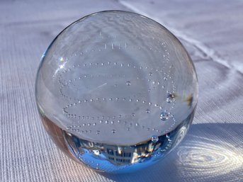 Fine Signed Vintage Art Glass Paperweight With Controlled Bubble Interior