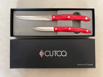 Pair Of Cutco Knives Red Handle Trim,er And Paring Knife