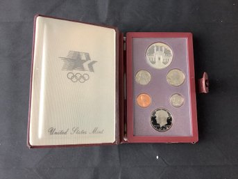 1984 S Prestige Proof Set Olympic Silver Dollar - 6 US Proof Coins In Beautiful Leather Case & COA