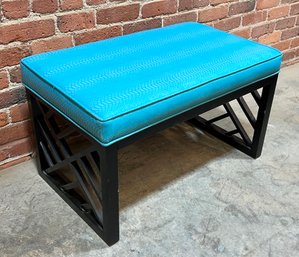 Turquoise Faux Snakeskin Leather Mid Century Style Bench