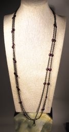 Antique Silver And Amethyst Elongated Chain Necklace W Victorian Hook Clasp