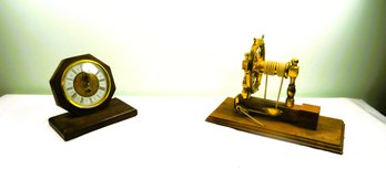 Brass Captains Wheel And Desk Clock