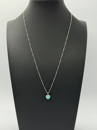Delicate Turquoise & Sterling Silver Heart Pendant & Necklace