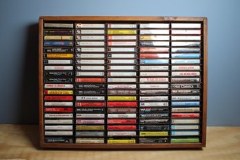 Wood Case Holding 100 Cassette Tapes - Lot Eight