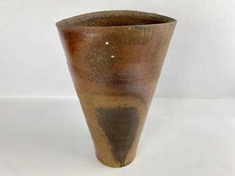 Tall Pottery Vase In Earthtones, Signed