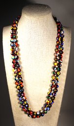 Vintage Very Fine Elongated Single Strand Venetian Art Glass Millefiori Beaded Necklace