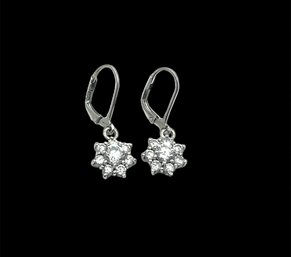 Vintage Sterling Silver Clear Stone Flower Dangle Earrings