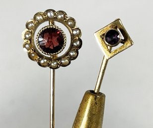 10K Gold Victorian Stickpins Garnets With Velvet Box