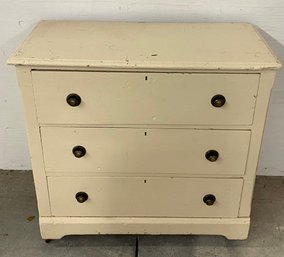 Three Drawer Antique Country Pine Chest In White Paint
