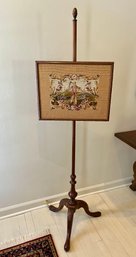 Antique Carved Mahogany Needlepoint Pole Fire Screen