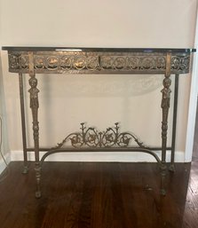 1920's Pierced Brass Console With Black Marble Top