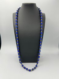 Impressive Blue Lapis Lazuli & Sterling Silver Multi Bead Necklace