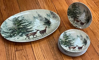 Nice Ceramic Reindeer Plates ~ Pottery Barn ~