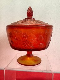 Orange And Yellow Glass Pedestal Jar