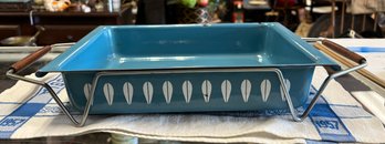 Vintage MCM Cathrineholm Norway Blue Enamel Lotus Lasagna Pan Serving Rack Stand.  AB/D3