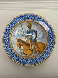 Antique Large Ceramic Plate From Talavera Spanish Soldier