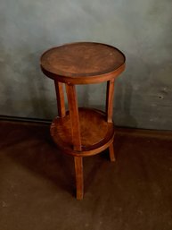 Round Inlaid Mahogany Double Tier Side Table