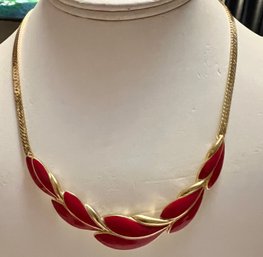 TRAFARI GOLD TONE RED ENAMEL NECKLACE