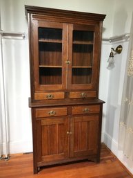 Fabulous Antique Oak Kitchen Cabinet / Cupboard - 1910-1930 - Paneled Doors - Wainscot Back - All Oak !