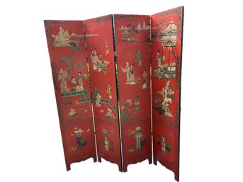 A Beautiful Vintage Handpainted Asian Screen / Room Divider