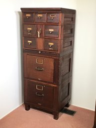 Incredible Antique Mahogany File Cabinet / Library Bureau With Original Keys - Several Sized Drawers / Tablet