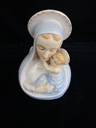 Vintage Virgin Mary And Child Ceramic Planter