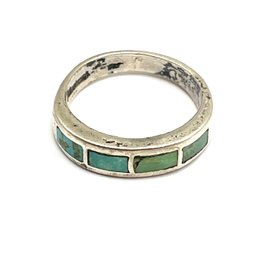 Vintage Sterling Silver Green Turquoise Color Inlay Ring, Size 5.75