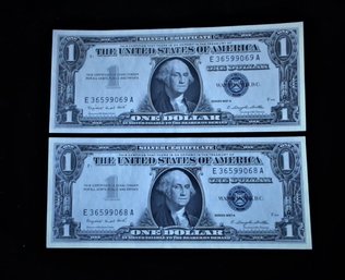 2 U.S. 1957 A Consecutive Number Silver Certificates