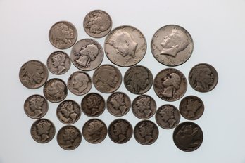 Small Lot Of Mixed Coins With Silver Mercury Dimes Buffalo Nickels