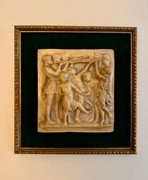 Luca Della Robbia Styled - Trumeters W/ Dancing Children Chalkware Plate In Ornate Frame