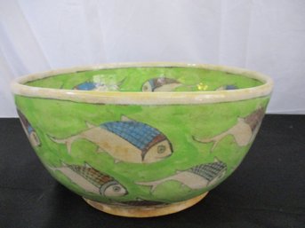 Handcrafted Ceramic Bowl - Large Green Bowl With Fish